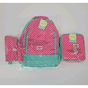 Viv & Lou Pink Polka Dot Backpack Lunch‎ Box Pencil Case Set Matching School Set